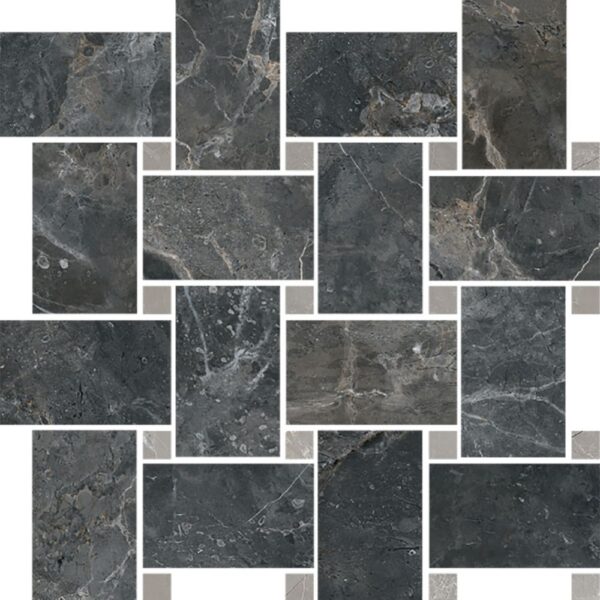 Bouquet Black Shine Basketweave Mosaic Polished tile