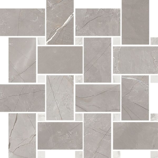 Bouquet Grey Shine Basketweave Mosaic Polished tile