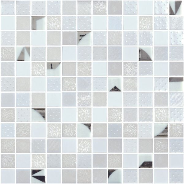 Vegas White/ Silver 1x1 Glossy tile