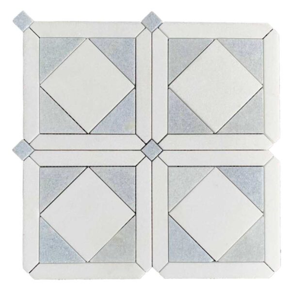 Cristallo 3 Waterjet Chester Blue Celeste + Thassos Polished tile