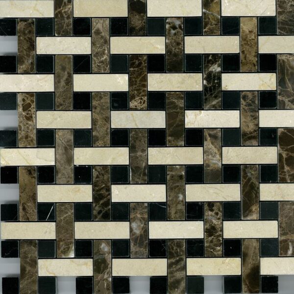 Crema Marfil Emperador Marron Basketweave Polished tile