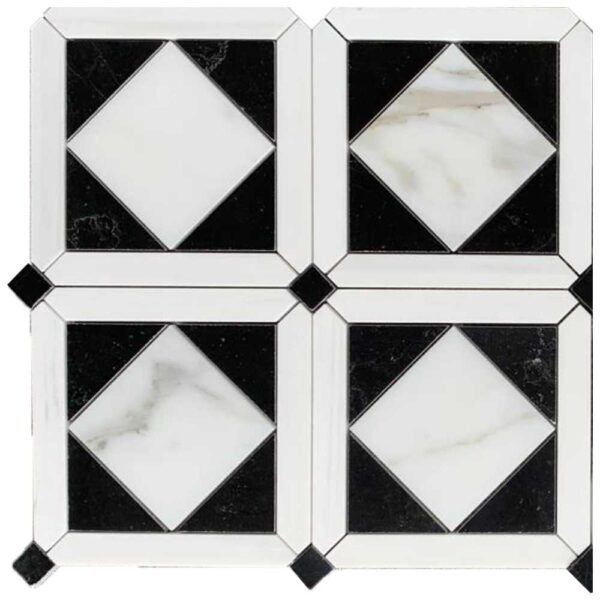 Cristallo 3 Waterjet Nero Marquina + Calcatta Gold + Dolomite Honed tile