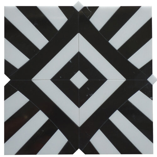 Cristallo 2 Waterjet Thassos/Nero Polished tile